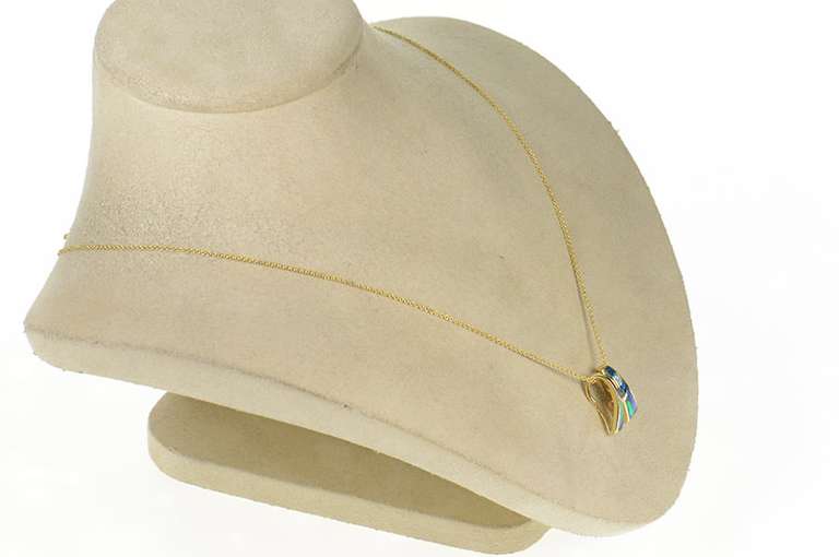 14K Yellow Gold Ornate Black Opal Inlay Curved Design Pendant