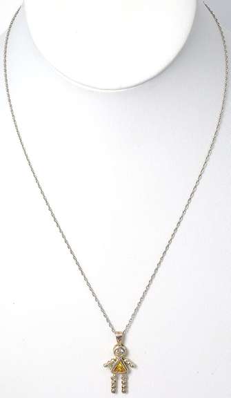 Sterling Silver Girl Necklace with Yellow Stone