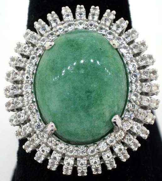 Shimmering Natural Emerald & White Sapphire Ring in Ste