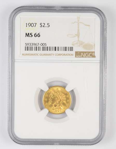 MS66 1907 $2.50 Liberty Head Gold Quarter Eagle - Graded NGC