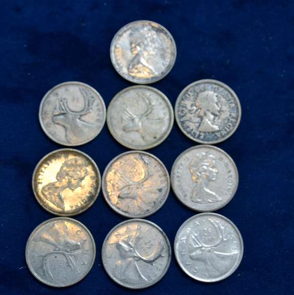 Lot OF 10 Canadian Silver Quarters