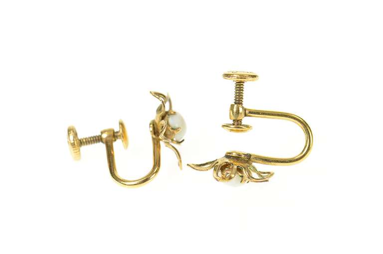 Gold Filled Opal Flower Daisy Retro Screw Back Earrings