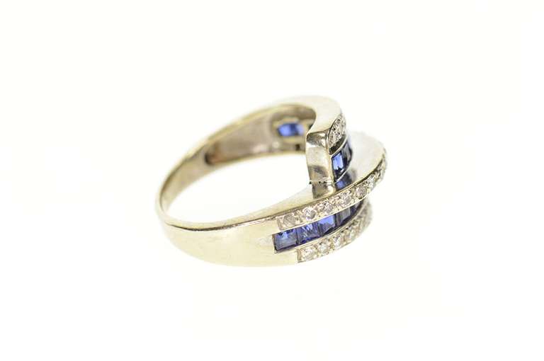 14K White Gold 0.96 Ctw Princess Sapphire Diamond Bypass Ring