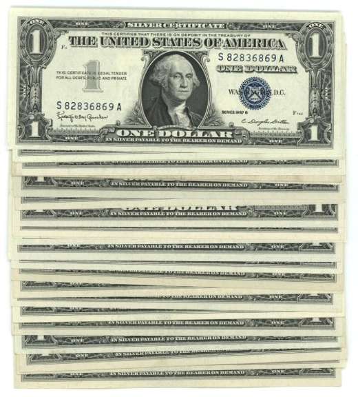 33 Mostly Crisp Uncirculated 1957 Series $1 Silver Cert