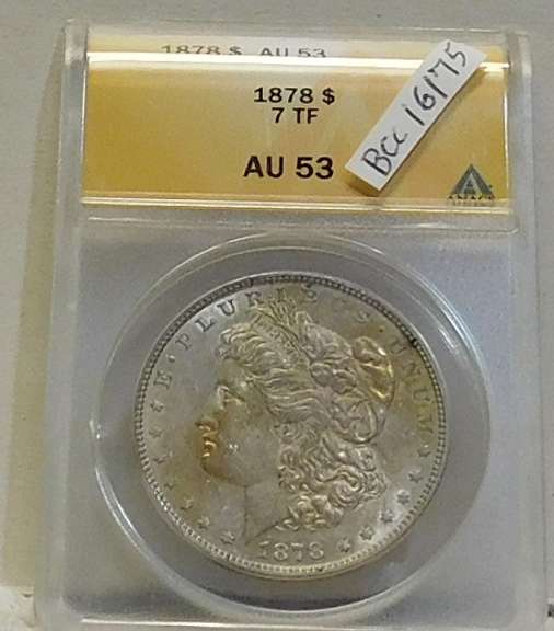 1878-7TF Morgan Dol, ANACS AU-53