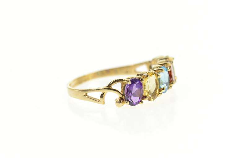 10K Yellow Gold Amethyst Blue Topaz Citrine Garnet Peridot Band Ring