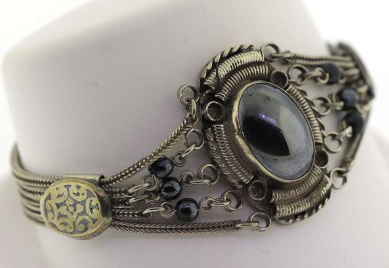 Sterling Silver Oval Hematite Multi Row Bracelet