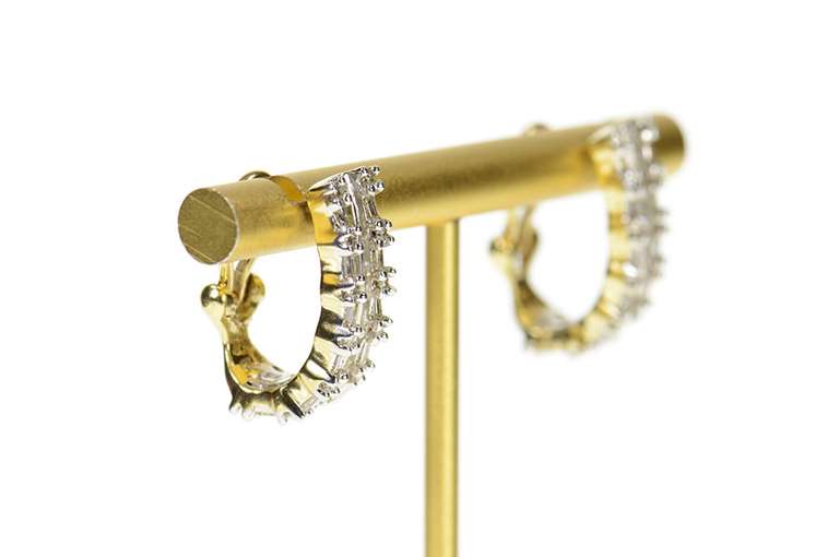 10K Yellow Gold 1.34 Ctw Diamond Encrusted Hoop French Clip Earrings