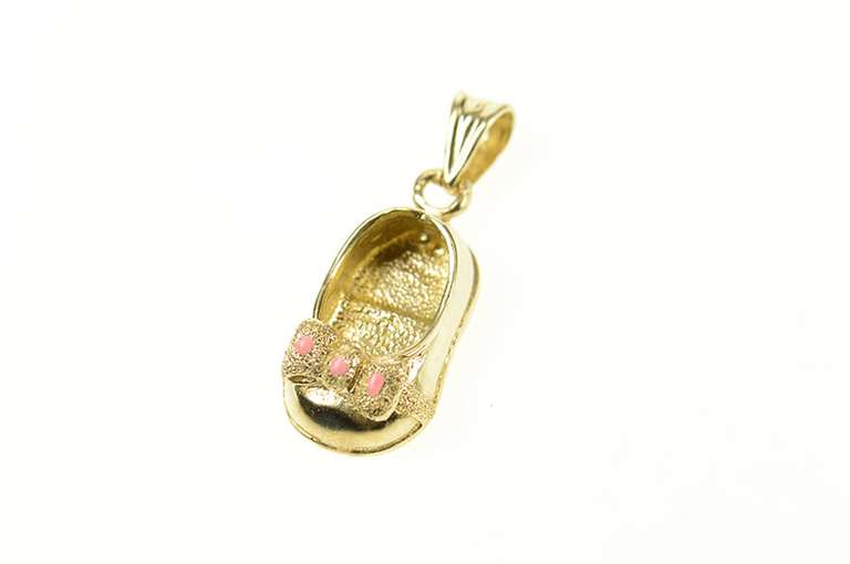 14K Yellow Gold 3D Bow Ballet Flat Slipper Girl's Shoe Charm/Pendant