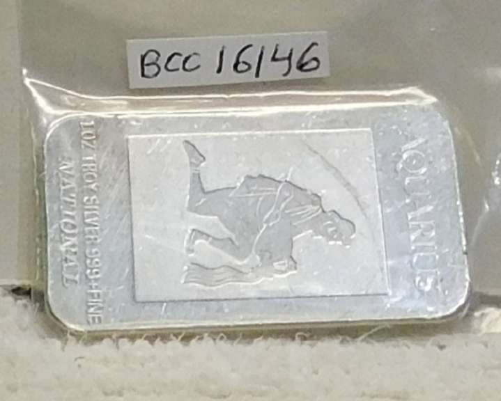 One Oz Silver Ingot, 999 fine - Aquarius
