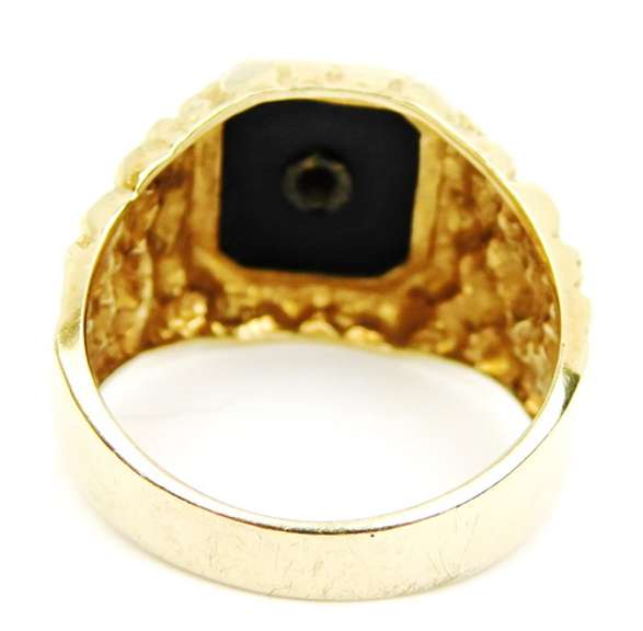 Men's Vintage 10K Gold Nugget Ring, Onyx & Diamond, 10.5