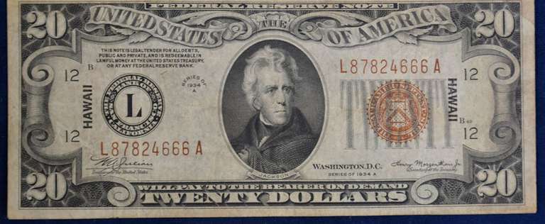 WWII Hawaii 1934A $20 Silver Cert, Circulated
