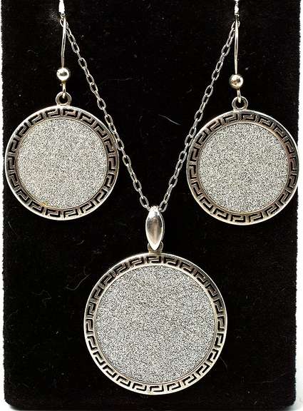 Sterling Silver Druze Set Necklace and Earrings