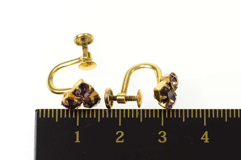 Gold Filled Square Sim. Amethyst Cluster Screw Back Earrings