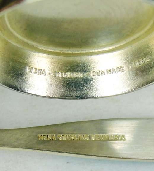 Vintage Denmark MEKA Sterling Enamel Salt Bowl & Spoon