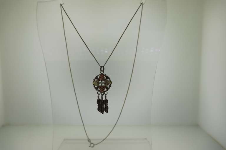 Italian Sterling Silver Leaves Pendant With Chain