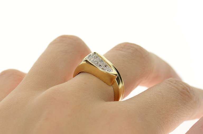 14K Yellow Gold Two Tone Pave Diamond Geometric Statement Ring