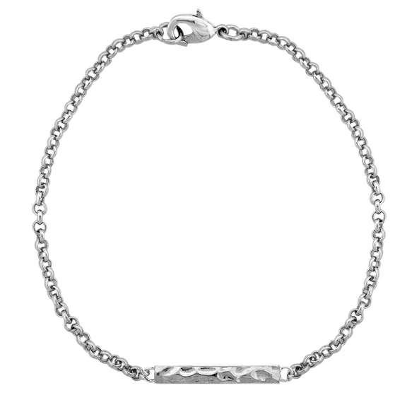 Silver Tone Hammered Bar Bracelet