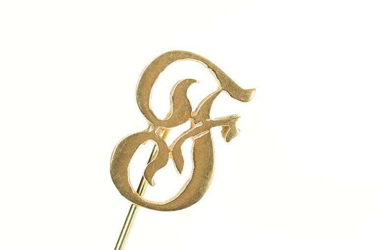 14K Yellow Gold F Old English Letter Monogram Initial Stick Pin
