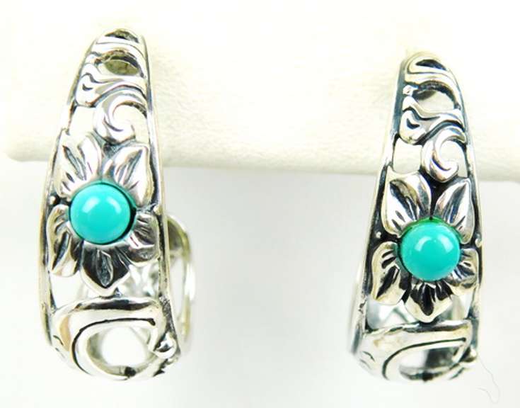 Sterling Turquoise Half Hoop Pierced Earrings