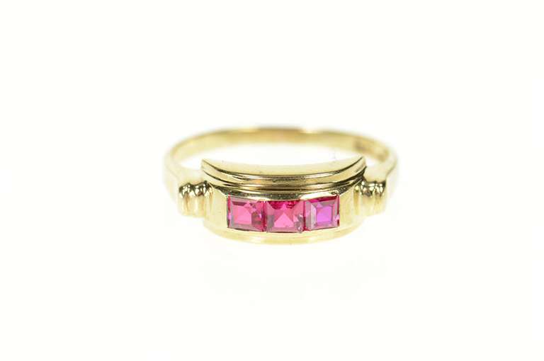 8K Yellow Gold 1940's Syn. Princess Ruby Statement Band Ring