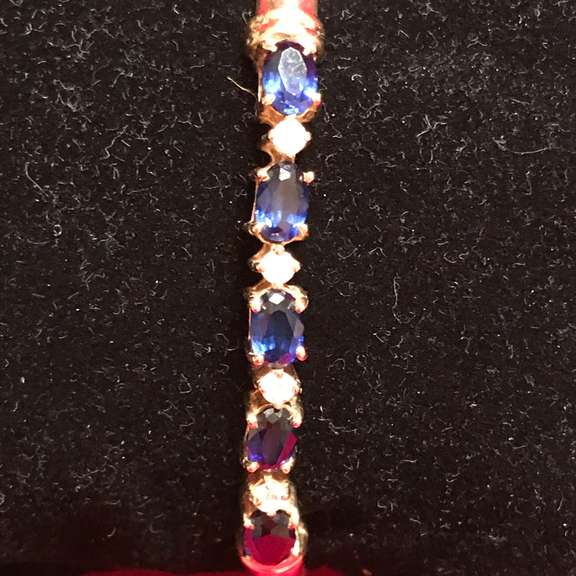 LADIES 14K GOLD WITH SAPPHIRE AND DIAMOND BANGLE