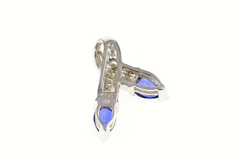 10K White Gold Pear Syn. Sapphire Diamond Accent Loop Pendant