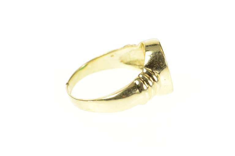 14K Yellow Gold Oval Carved Green Agate Intaglio Wax Seal Ring