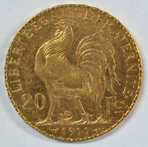 Gem BU 1911 France 20 Francs Gold 'Rooster' coins
