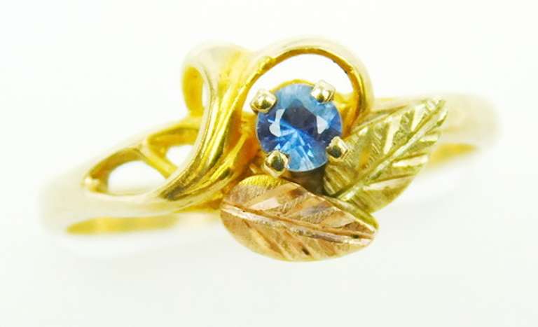 10K Tri-Color Gold Blue Topaz Ring, Size 6