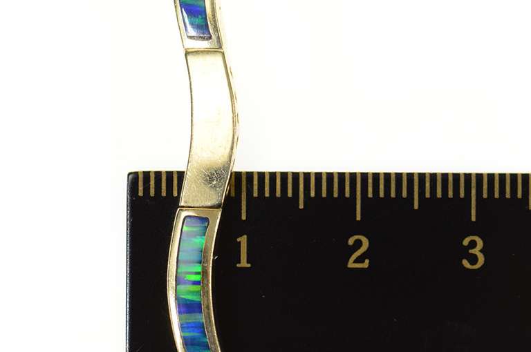 14K Yellow Gold Wavy Black Opal Inlay Curvy Statement Bracelet