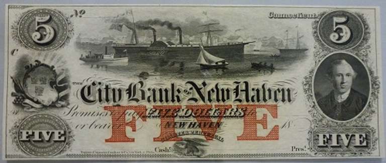 Gem Crisp 1800's $5 City Bank Of New Haven Connecticut!