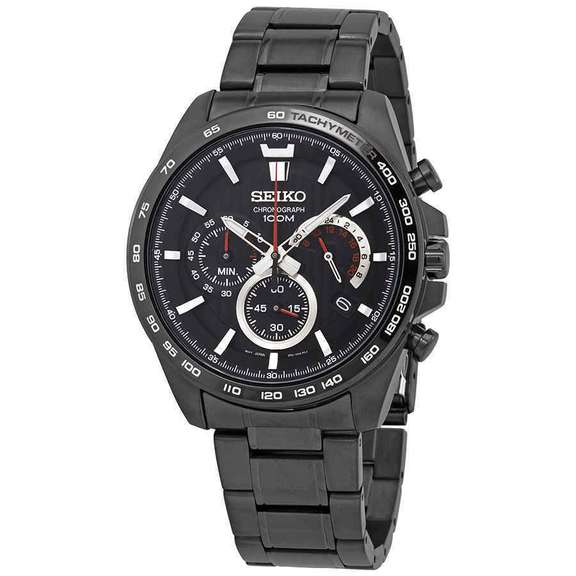 Seiko Chronograph Quartz Black Dial Black-plated Men's Watch
