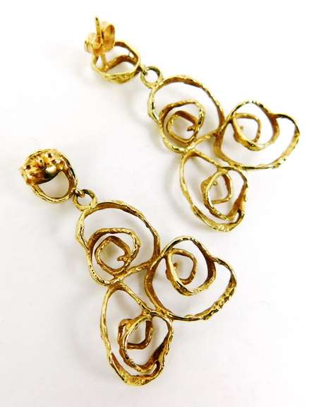 Heavy 14K Gold Free-Form Dangly Earrings