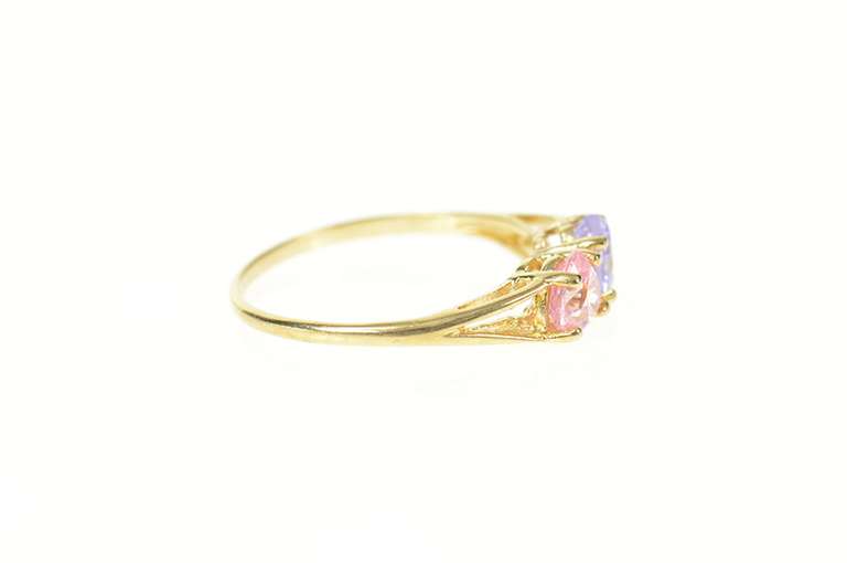 10K Yellow Gold Heart Pink & Purple Cubic Zirconia Statement Ring