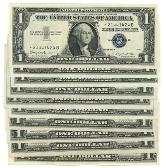 10 Crisp AU to CU 1957 Series $1 Silver Certificates