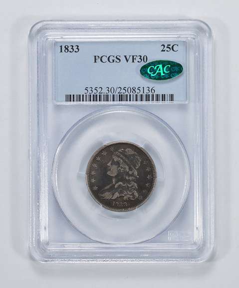 VF30 1833 CAC Capped Bust Quarter - PCGS Graded