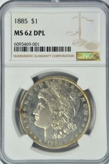 Deep Mirror 1885 Morgan Silver Dollar. NGC MS62 DPL