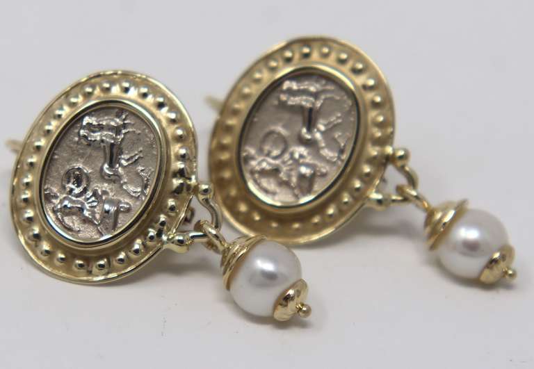 Beautiful 14kt Yellow Gold & Pearl Dangle Earrings