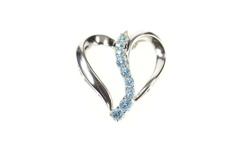 10K White Gold Blue Topaz Wavy Curvy Heart Love Symbol Pendant