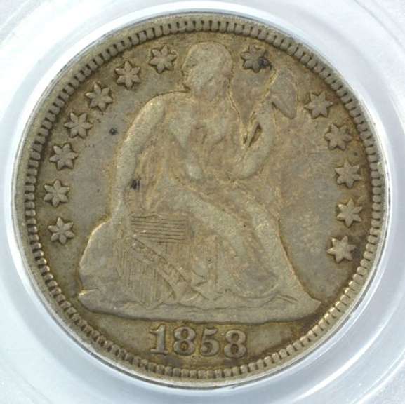 1858 Liberty Seated Dime. PCGS VF25