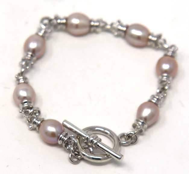 Sterling Silver Pinkish Pearl Toggle Bracelet