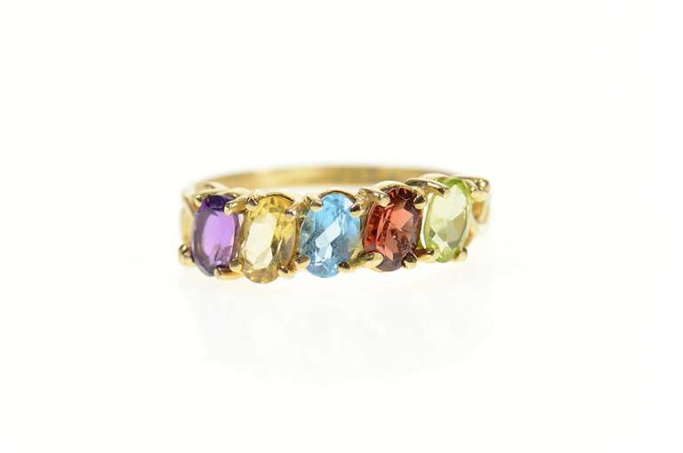 10K Yellow Gold Amethyst Blue Topaz Citrine Garnet Peridot Band Ring