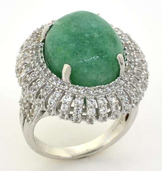 Awesome Massive 10.8CTS Natural Emerald & White Sapphire Ring in Sterling Silver