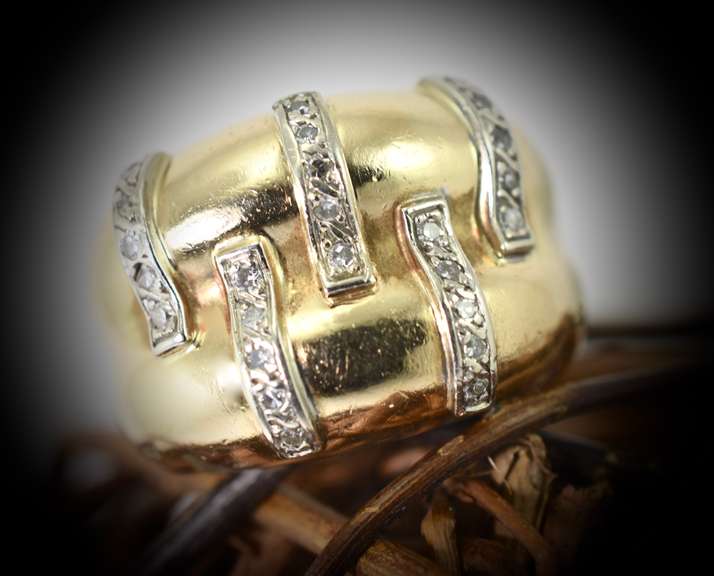 Impressive Vintage Heavy 14K and  Diamond Ring