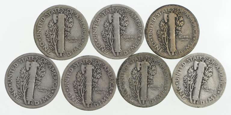 Lot (7) 1921 Mercury Dimes