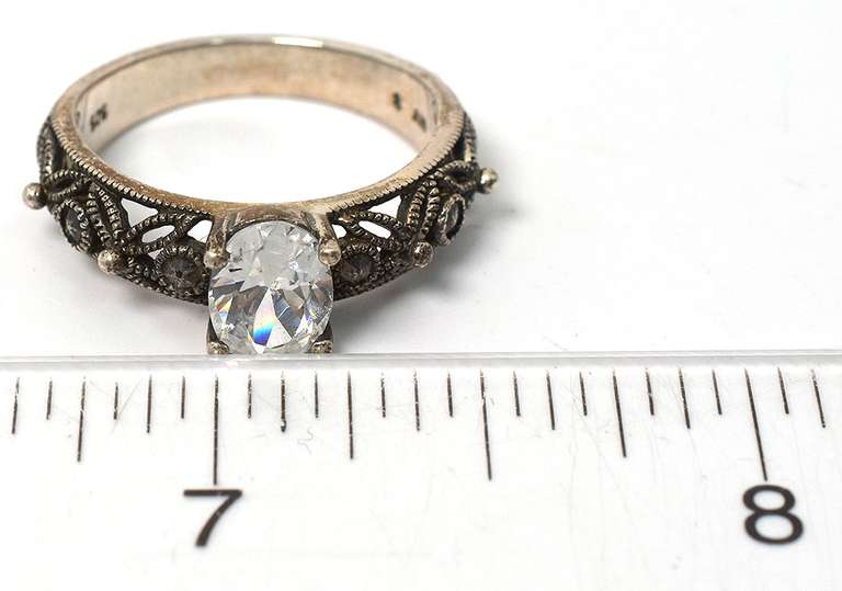 Vintage Gemstone Ring with Filigree in Sterling Silver