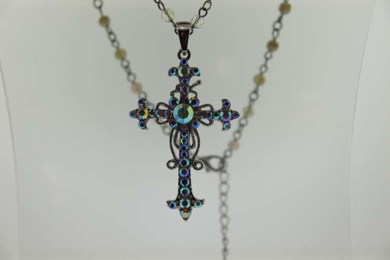 Vintage VCLM Victorian White Beads Cross Necklace
