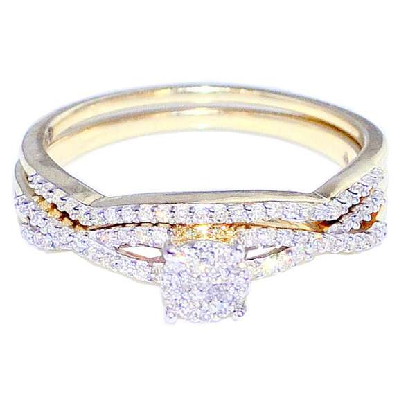 10K Gold Bridal Wedding Set 2 Piece Engagement And Band 1/4cttw Diamonds (i2/i3 Clarity, I/j color)