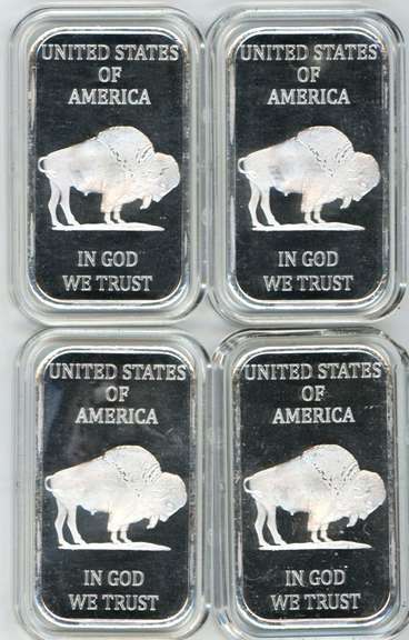 4 Special Indian/Buffalo 1 Troy Oz pure Silver bars